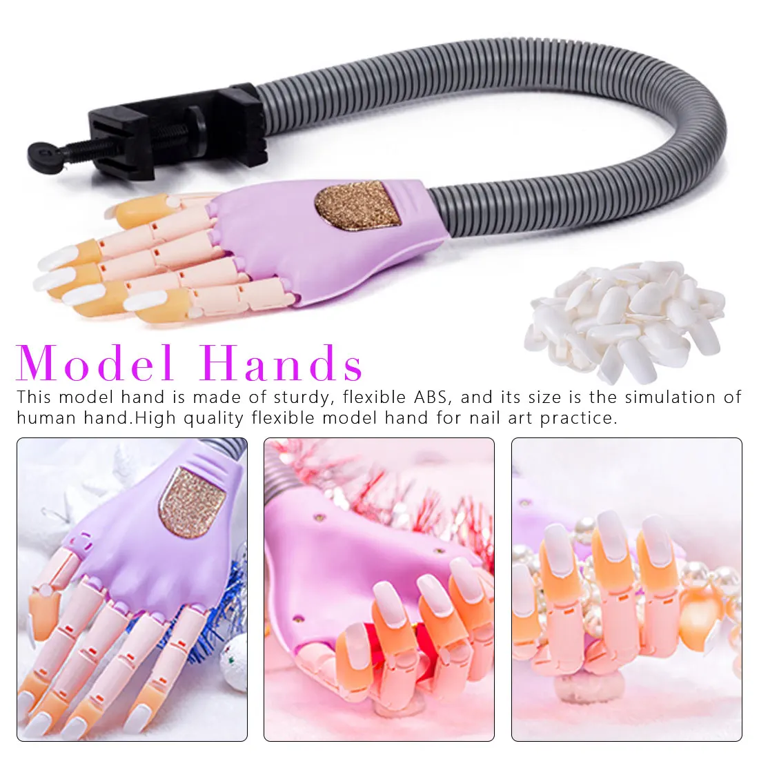 

Professional 1 Practice Hand+200pcs Nail Tips Nail Art Hands Tool Adjustable Nail Art Model Hands DIY Manicure Tool For training