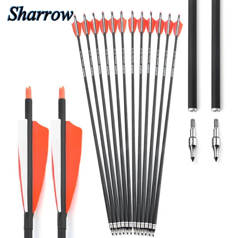 12PCS Archery Carbon Arrows Shaft 30'' SP500-800 3" Turkey Feather Bow Hunting 