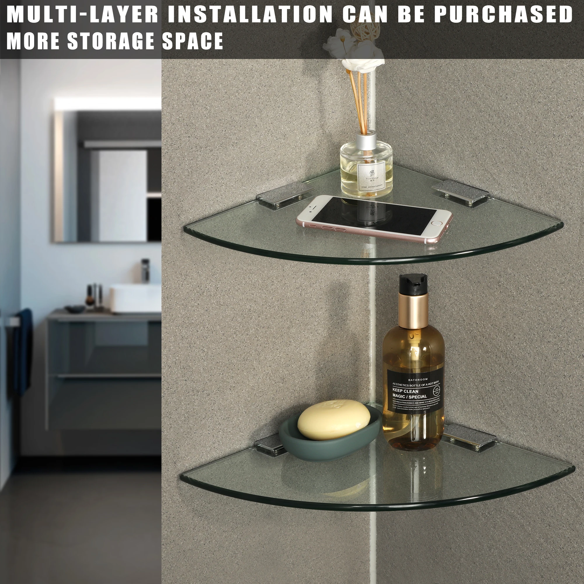 Bathroom Glass Corner Shelf Brackets Rispa