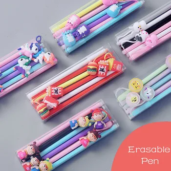 

6pcs/set 0.5mm School Student Erasable Gel Pen Black Ink Stationery Kawaii Cartoon Writing Supplies Office Erasable Pen Refill