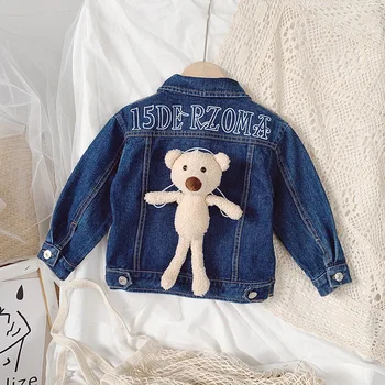 

2020 Autumn Children's Lapel Collar Denim Jeans Cartoon Bear Fashion Jackets Girls Outerwear Kids Coats casaco infantil menina