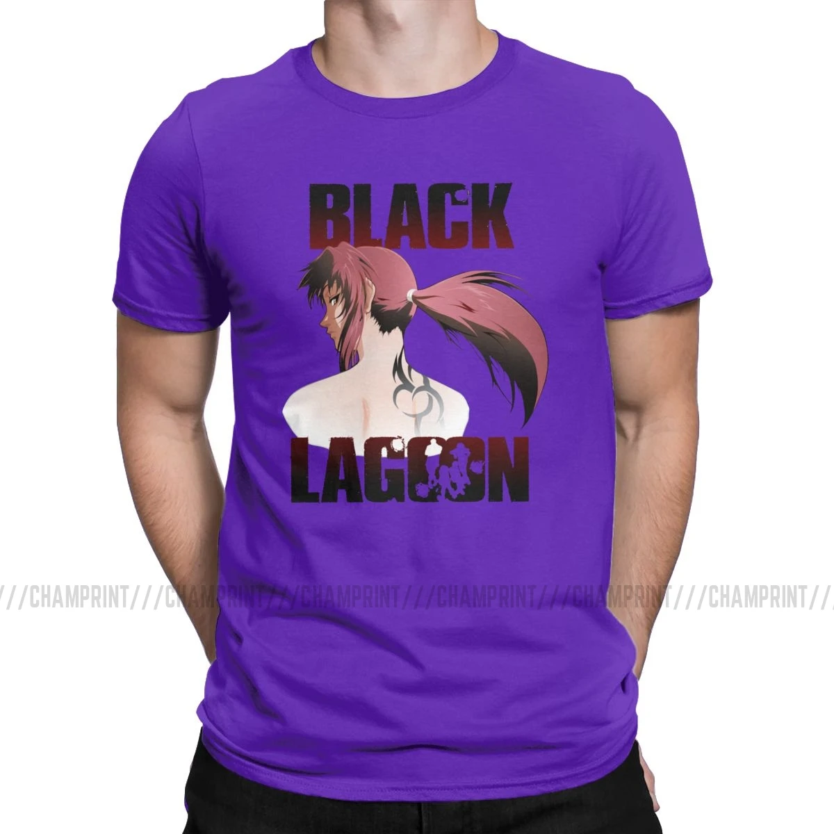 Black Lagoon Revy аниме футболка для мужчин винтажные хлопковые футболки с круглым вырезом футболки с коротким рукавом Новое поступление одежда - Цвет: Фиолетовый