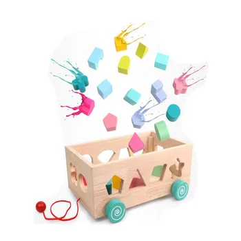 

Early Education For Children Wooden Geometric Shape Seventeen Holes Paired Trailer Building Blocks Toys Color Cognitive Toys