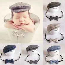 Модные трендовые милые шапочки для новорожденных, шапочка, 2 шт., винтажный стиль, галстуки для маленьких мальчиков и девочек, козырьки, инструменты для фотосъемки