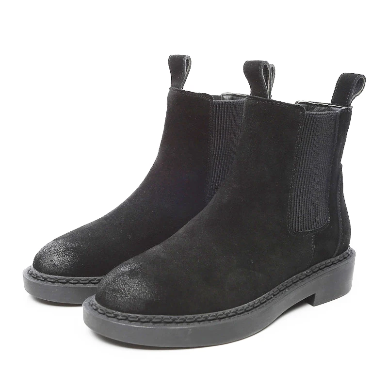 Online Botines de Mujer Botas Chelsea de cuero genuino invierno nieve zapatos mujeres Martin Botas de gamuza de vaca señoras Botas de alta calidad Mujer