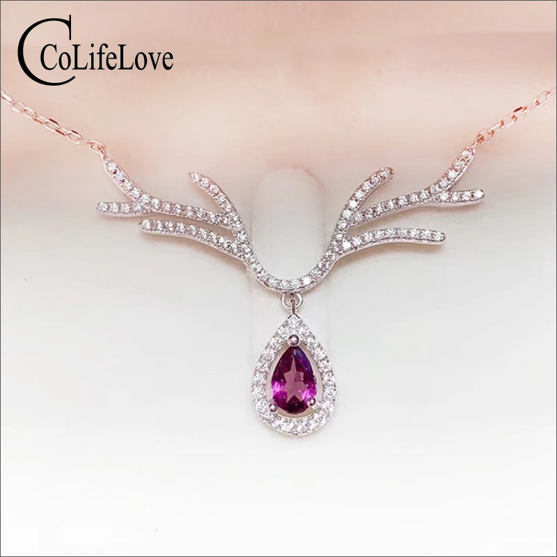

CoLife Jewelry Fashion 925 Silver Necklace 4*6mm Natural Garnet Necklace 2020 New Silver Gemstone Necklace for Young Girl