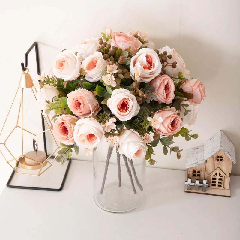 1 pz 30cm rose finte fiori artificiali di seta decorazioni natalizie di  capodanno vaso per la casa Bouquet da sposa da sposa Indoor - AliExpress