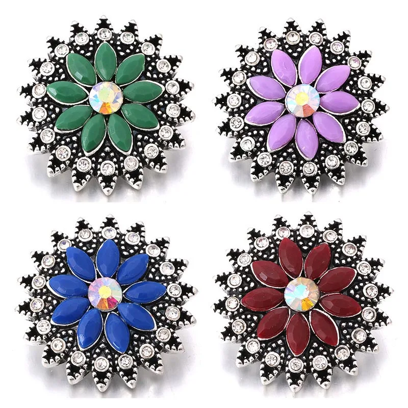KZ1738 Beauty Rhinestone flower Daisy colorful 18mm snap buttons fit