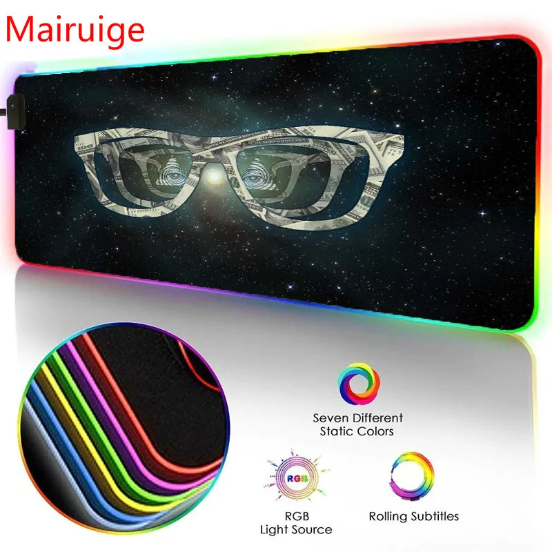 

Mairuige Gaming Mouse Pad RGB Glasses Pattern Large Mouse Pad LED Luminous Color Lighting Computer Notebook Office Game Desk Mat