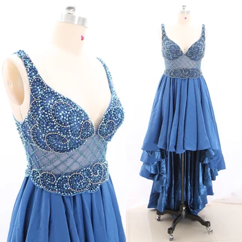 

MACloth Dark Blue Sheath V Neck Floor-Length Long Crystal Tulle Prom Dresses Dress XL 269179 Clearance