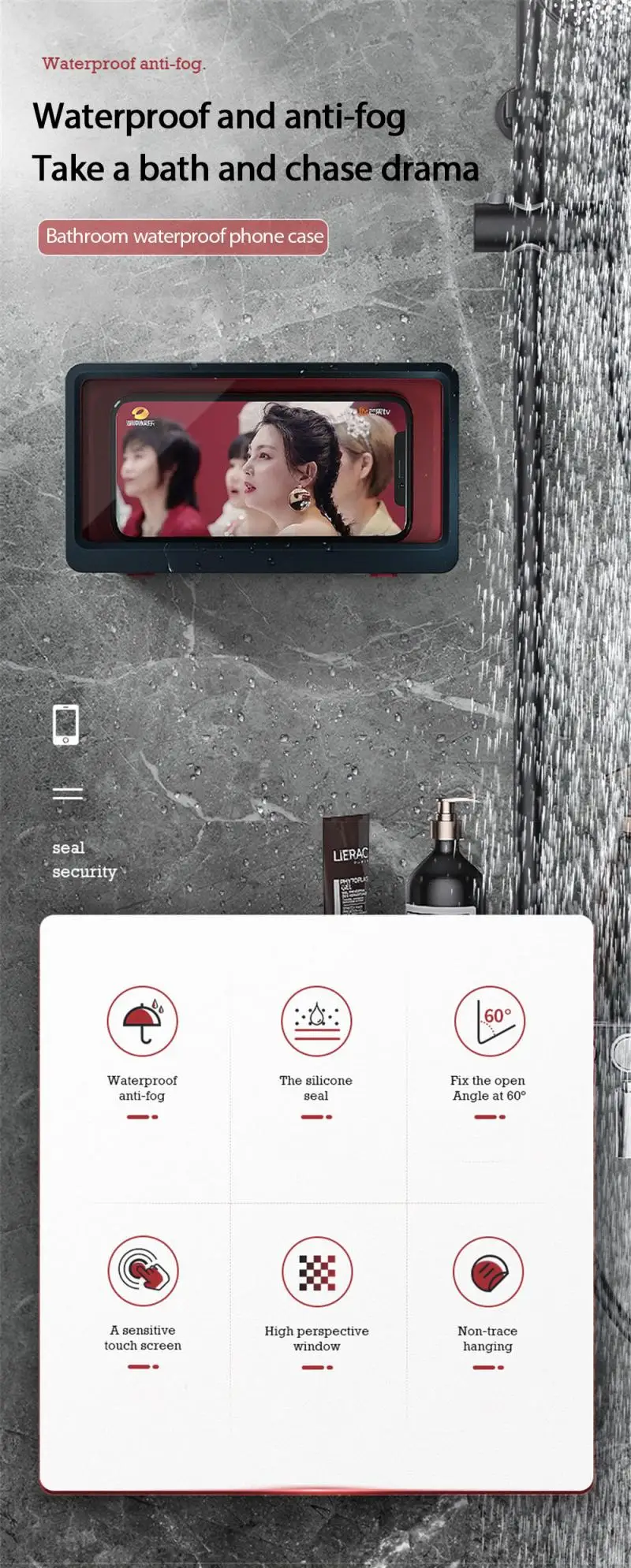 Magic Wall Mounted Phone Case Waterproof Phone Holder Bathroom Toilet Tablet Or Phone Holder Self Adhesive Shower Accessories