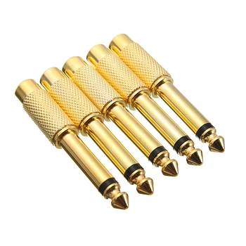 

New Golden Audio Adapter 5pcs 6.35mm 1/4" Male Mono Plug To RCA Female Jack Audio Adapter Connector TS For Home KTV Use