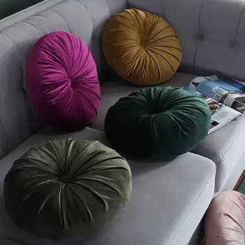

Round Throw Pillow Comfortable Soft Chair Floor Cushion Home Textile Velvet Solid Color Seat Cushion Pouf Throw