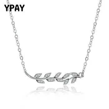 

YPAY Real 925 Sterling Silver CZ Necklace For Women Leaf Chokers Collar Ladies Neck Chains Necklaces Fine Jewelry Gift YMN023