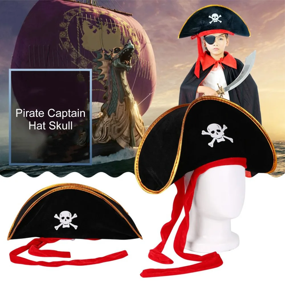 Pirate Captain Hat Skull& Crossbone Design Cap Costume for Fancy Dress Party Halloween Polyester Sales