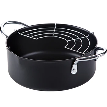 

Tempura Fryer Pot Iron Stone Coating Deep Fry Pan with Drainer, 20 cm Milk Pot Kitchen Cookware for Induction Cooker