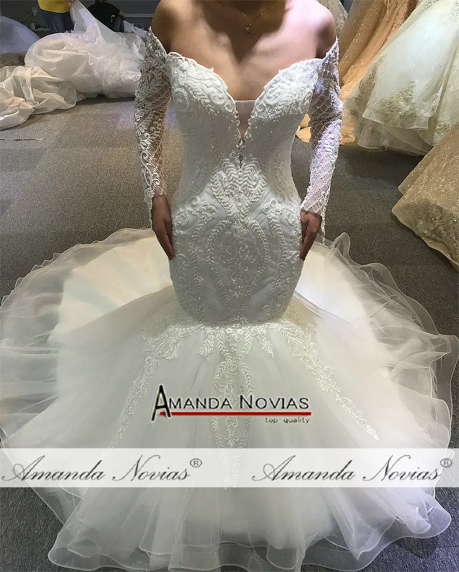Vestido de noiva свадебное платье русалки с открытыми плечами свадебное с длинными рукавами платье