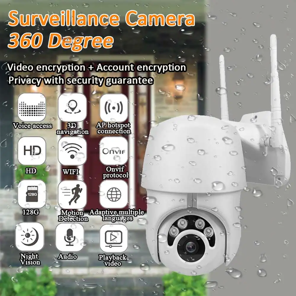 

Wifi IP Camera 360 Degree 4LED IR Night Vision Dual Antenna Support AP-Hotspot Waterproof Outdoor PTZ Camera Motion Tracking