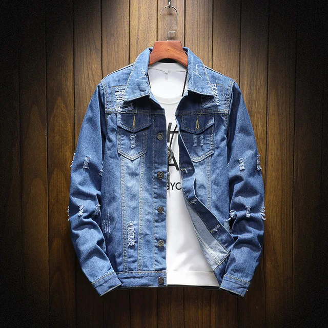 Mens Hip Hop Slim Fit Denim Jackets Spring Plus Size Ripped Jeans Jacket for Men Japanese Streetwear Outerwear Coat 4XL 5XL | Мужская