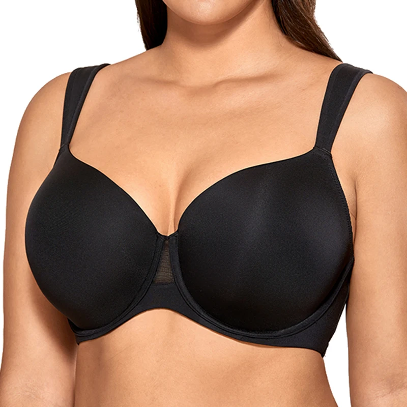 

Plus Size Women's Seamless Bra Full Coverage Lightly Lined Comfort Straps Underwire Contour Bra for Women 38 40 42 DD E F Black