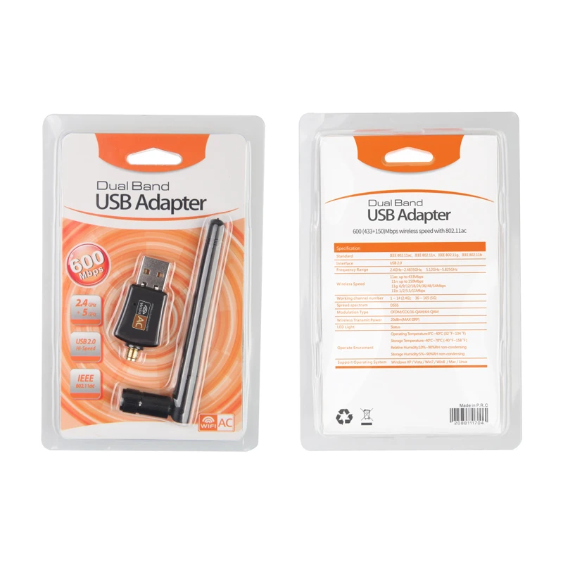 USB Wifi адаптер 600 Мбит/с двухдиапазонный 2,4G/5,8G беспроводной сетевой адаптер 802.11ac USB Wifi адаптер новейший для рабочего стола/ноутбука/ПК