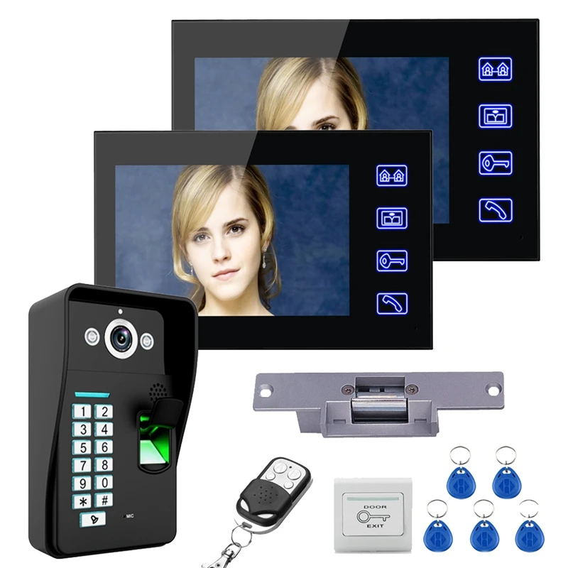 

MOOL 7 Inch TFT Two Monitors RFID Password Video Doorbell Intercom Doorbell with IR Camera 1000 TV Line Remote Access Control Sy