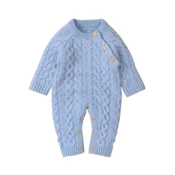 

Newborn Baby Boys Girls Autumn Winter Button Sweater Knitted Long Sleeve Romper Jumpsuit Warm Fashion Outfits Clothes