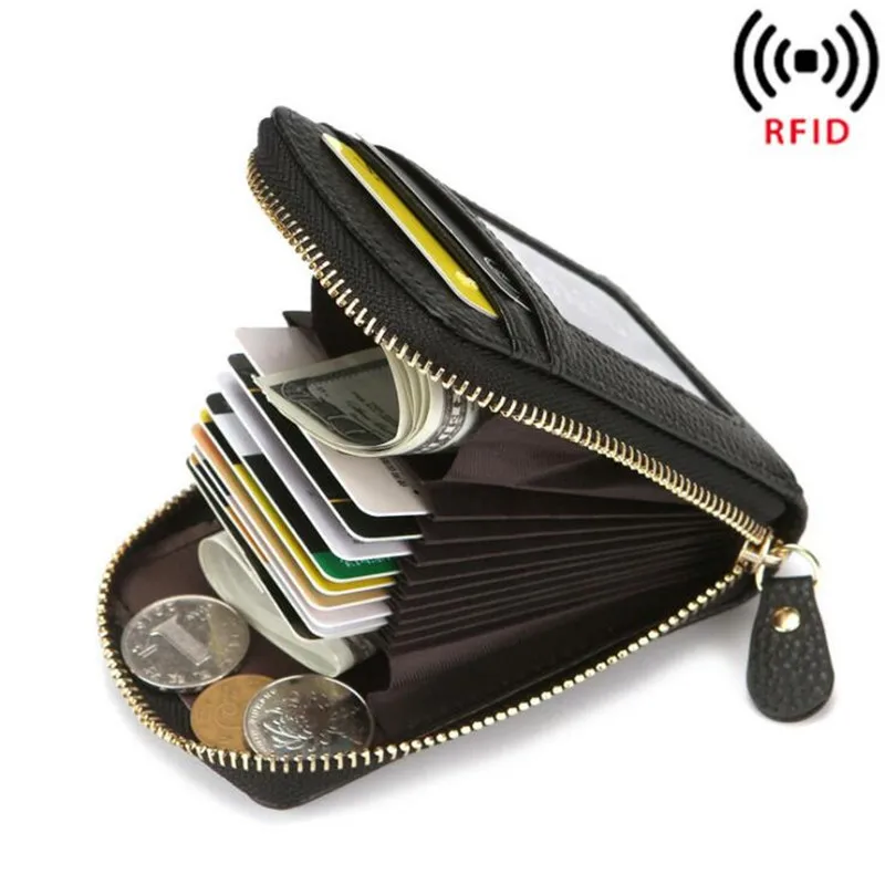 Mens Womens Leather Wallet Credit Card Holder RFID Blocking Zipper Pocket  Purse