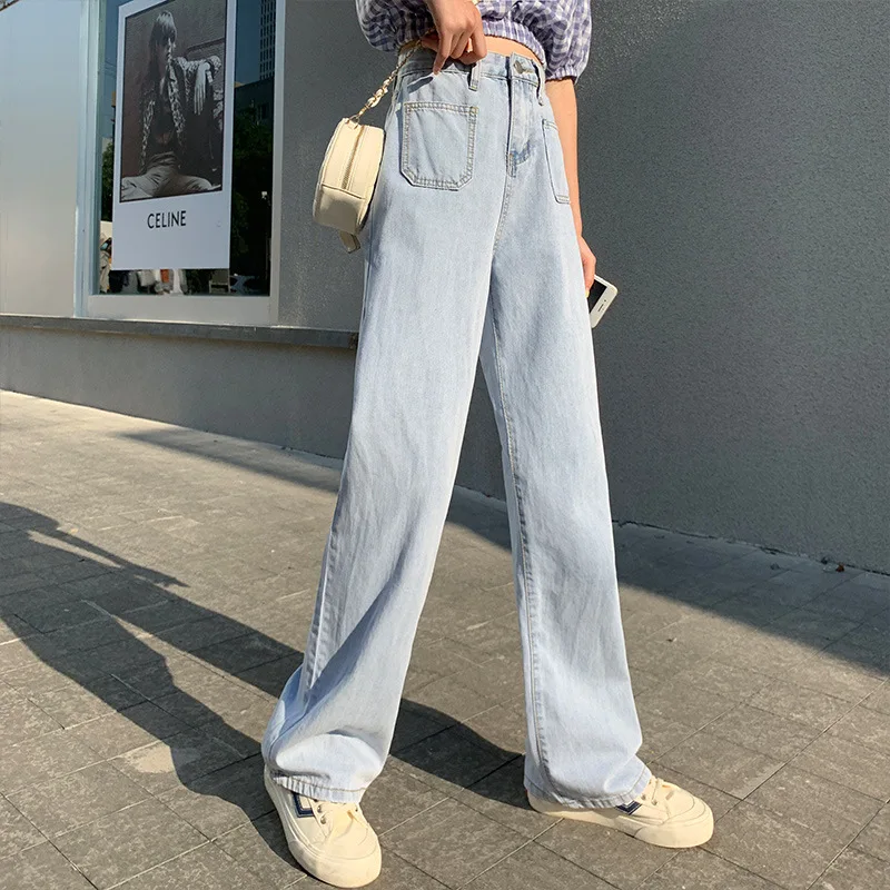 

Thin Section Wide Leg Jeans Straight Woman 2020 Mom Ropa Mujer Verano Womens Clothing Kobieta Spodnie High Waisted Full Length