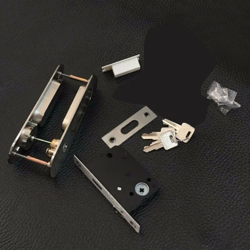 

Invisible Wood Glass Barn Door Sliding Cup Steel Lock Handle 16*4.1cm Silver