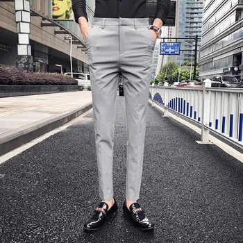 

2020 Hot Sale British Casual Men's Pants Slim Pants Solid Color Pants Social Club Dress Pants Korean Masculino Pantalon Homme