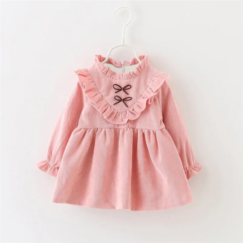 Плотное теплое рождественское платье для маленьких девочек зимняя одежда для девочек с длинными рукавами и милой принцессы Платья для малышей для девочек От 1 до 3 лет - Цвет: Pink