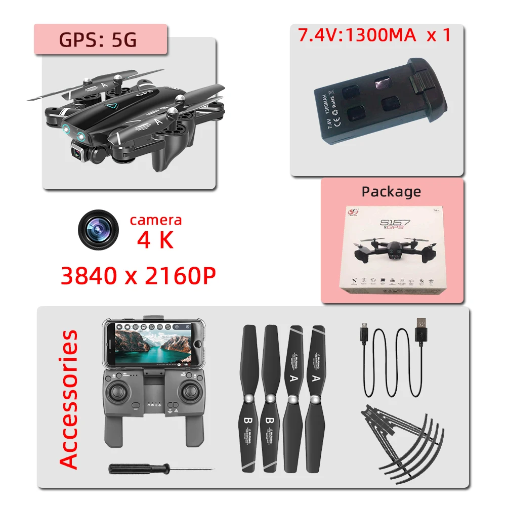 S167 gps 4K с камерой селфи Дрон профессиональные игрушки дроны, Радиоуправляемый вертолет игрушка Квадрокоптер juguetes Квадрокоптер VS SG907 - Цвет: 5G-4K-1B-box