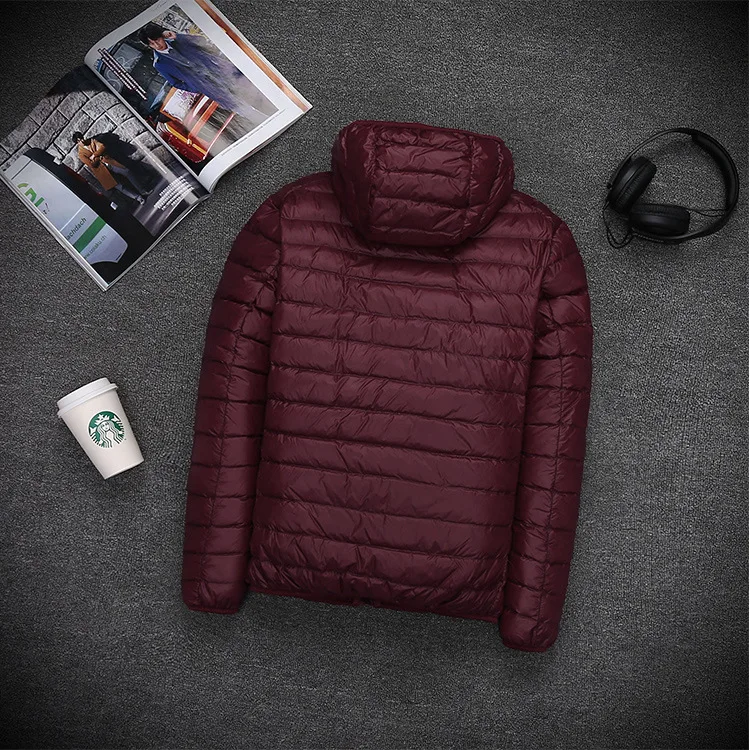 Autumn Men's Ultralight White Duck Down Hooded Jacket Male Windproof Waterproof Parkas Coats Ultra Light Stand Collar