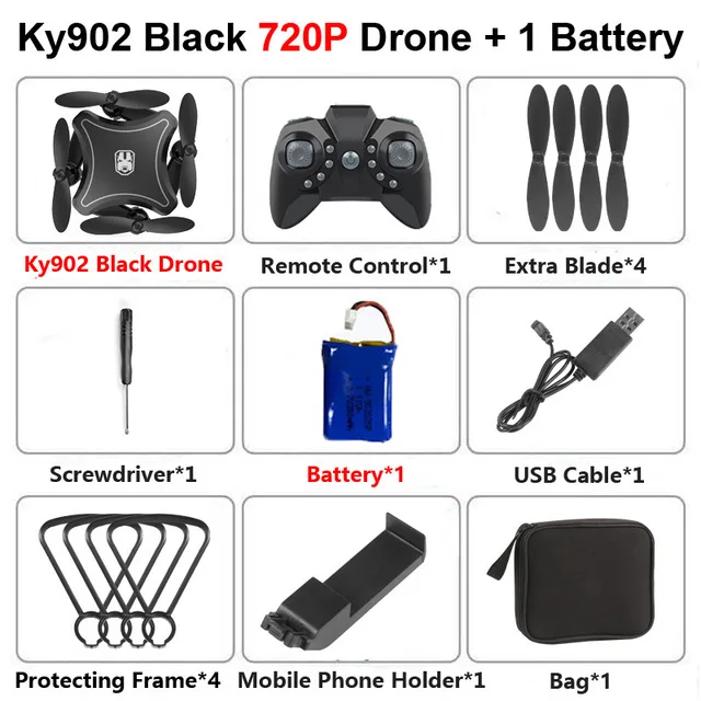 720P Black 1B Bag KEELEAD KY902 мини-Дрон 4K wifi HD камера дроны дистанционное управление Голосовое управление мВ производство складной Квадрокоптер Дрон VS LF606 - Цвет: 720P Black 1B Bag