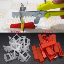 100 шт. зажимы+ 100 шт клинья в клеточку измерены в ненатянутом пол стены Carrelage зажимы для инструментов Распорки локатор уравнитель Пластик Керамика выравнивания плитки Системы