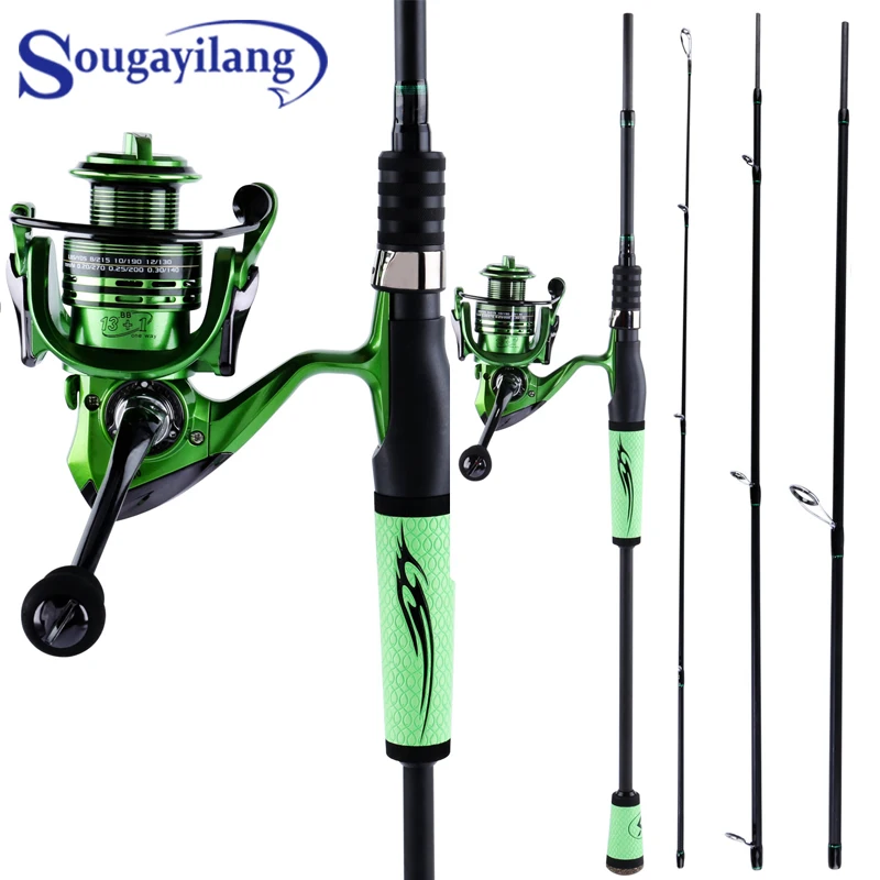 

Sougayilang 2.1M 2.4M Carbon Spinning Fishing Rod Reel Combo 4 Sections Portable Lure Rod with13+1BB Spinning Fishing Reel Wheel