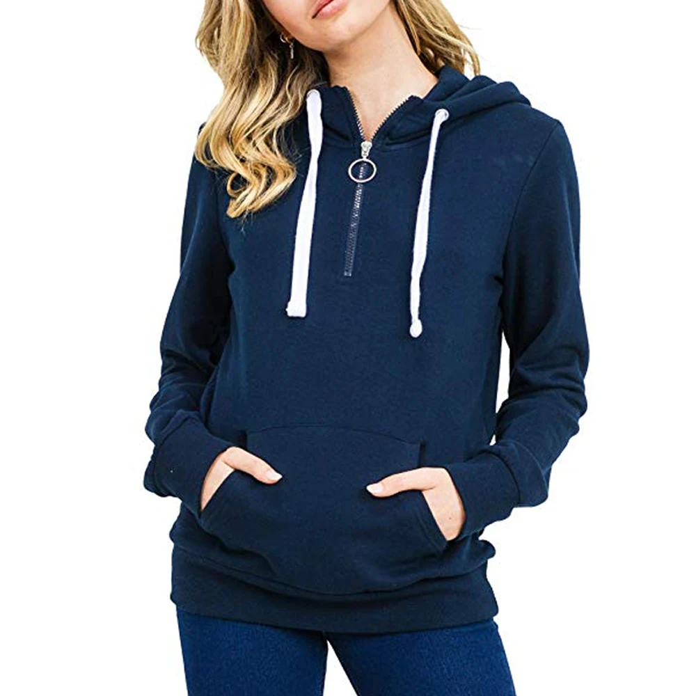 OEAK Womens Long Sleeve Winter Hooded Hoodies Zip Up Color Patchwork Tops Casual Loose Sweatshirt with Pocket Plus Size - Цвет: Color 4