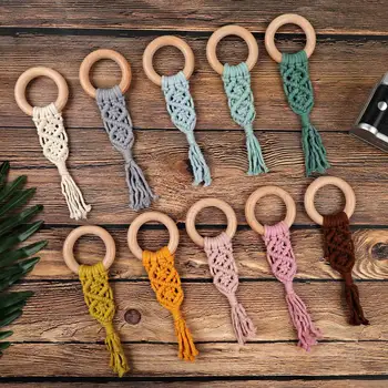 

Multi-color Organic Macrame Teether Boho Teething Ring Baby Sensory Toy Natural Cotton Infant Teething Toy Baby Toy for Newborn