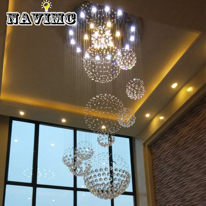 

Modern Spherical Long Hanging Line Elegant Crystal Chandelier 110v-240v Suitable for Stairs Hotel Decoration
