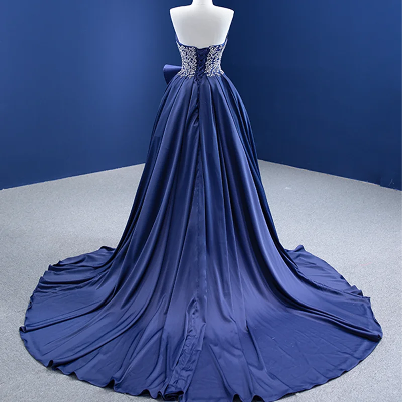 RSM67374 dubai royal blue dress with slit long luxury crystal evening dresses satin with open back платье с открытые плечи 2