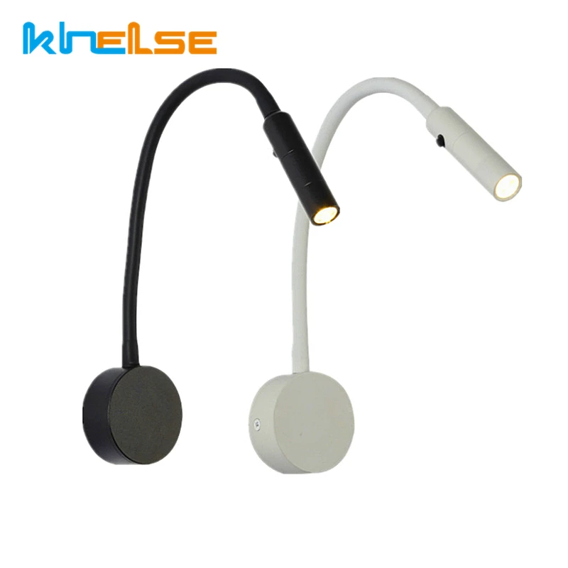 Modern LED Reading Wall Lamp 1W/3W Flexible Hose Bedside Wall Mounted Sconce Bedroom Study Book Light With Switch AC85-265V