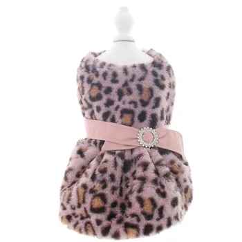 

Pink Yellow Warm and Fashion Dog Clothes Autumn and Winter Christmas Clothes Pet Lepard Printing Luxury Design Dresses for Dog