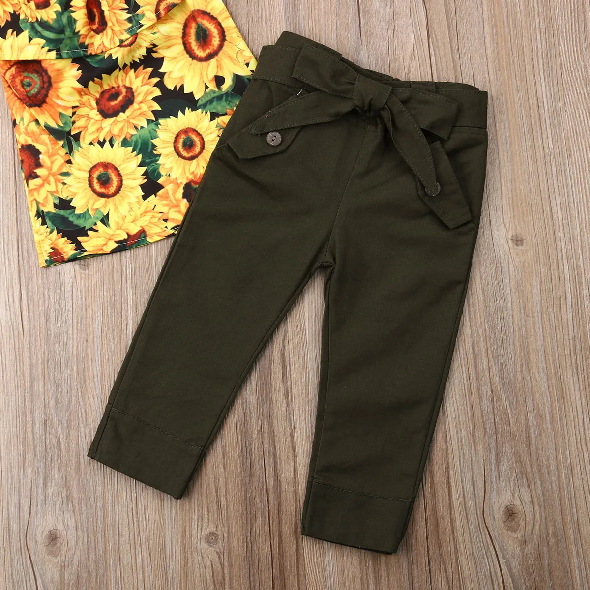 Одежда для маленьких девочек; лето г.; мягкая хлопковая Футболка с подсолнухом для новорожденных и маленьких девочек; штаны; комплекты одежды из 2 предметов