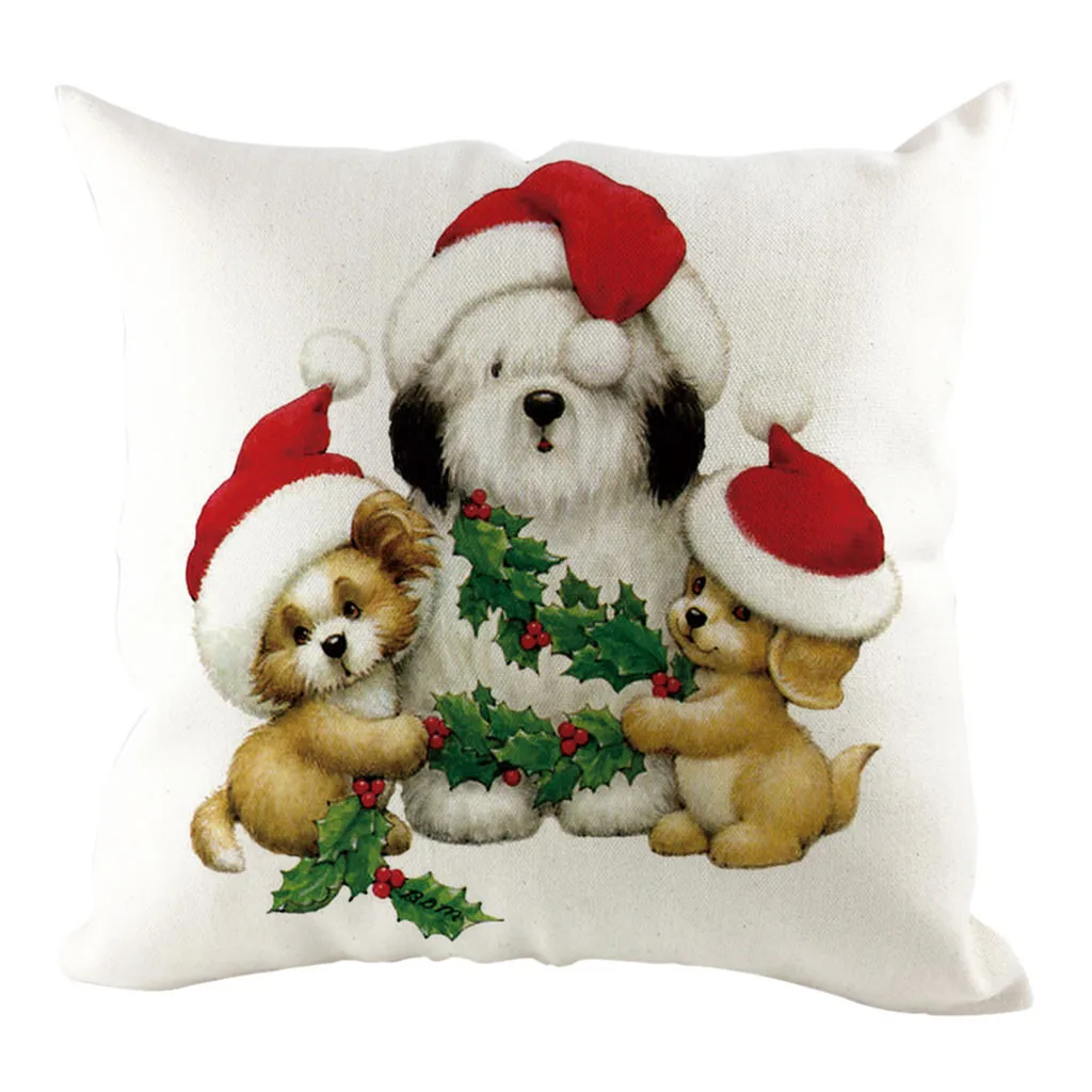 Симпатичные кошки и собаки с принтом Рождественский Чехол на подушку квадратные декоративные наволочки льняные Чехлы для подушек