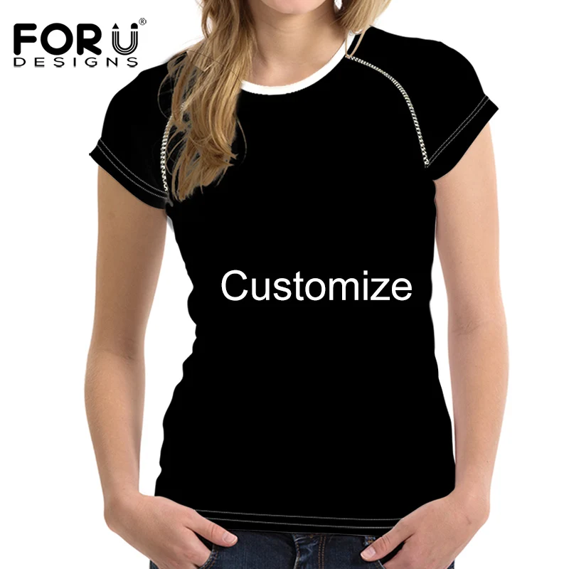 FORUDESIGNS/фрисованная лошадь, футболка для женщин, топы, пользовательские собственные изображения, дизайнерские футболки, женские футболки с коротким рукавом - Цвет: Custom BV