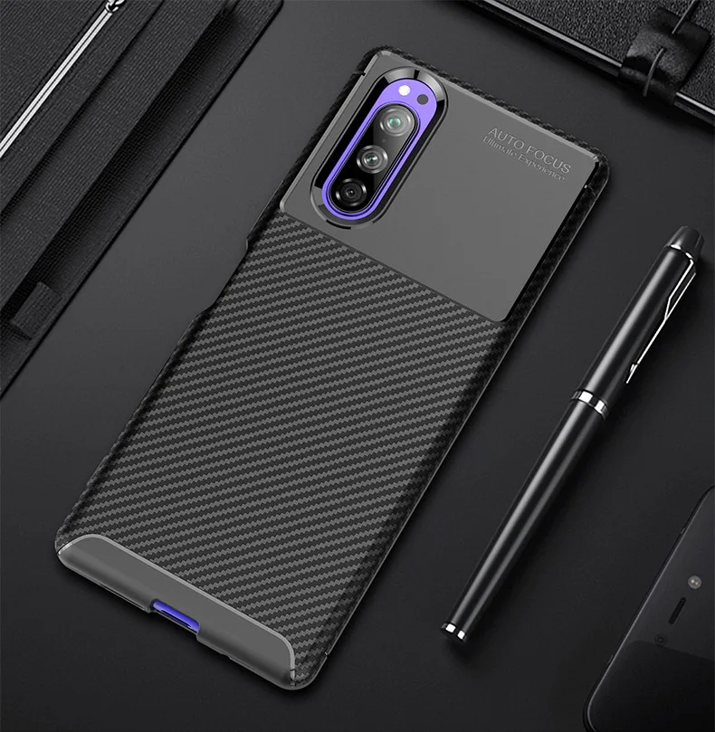 

Carbon Fiber Case For Sony Xperia 5 Case Diamond Grid Design Cover Case For Sony Xperia 5 J8210 J8270 J9210 Couqe Funda