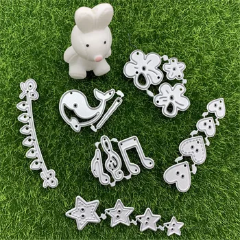 

6 pieces of flowers heart-shaped five-pointed star notes whale pull flower composition hand embossed DIY album scrapbook greetin