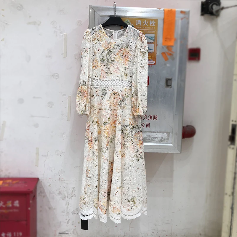 AELESEEN High Quality Lace Dress Runway Fashion