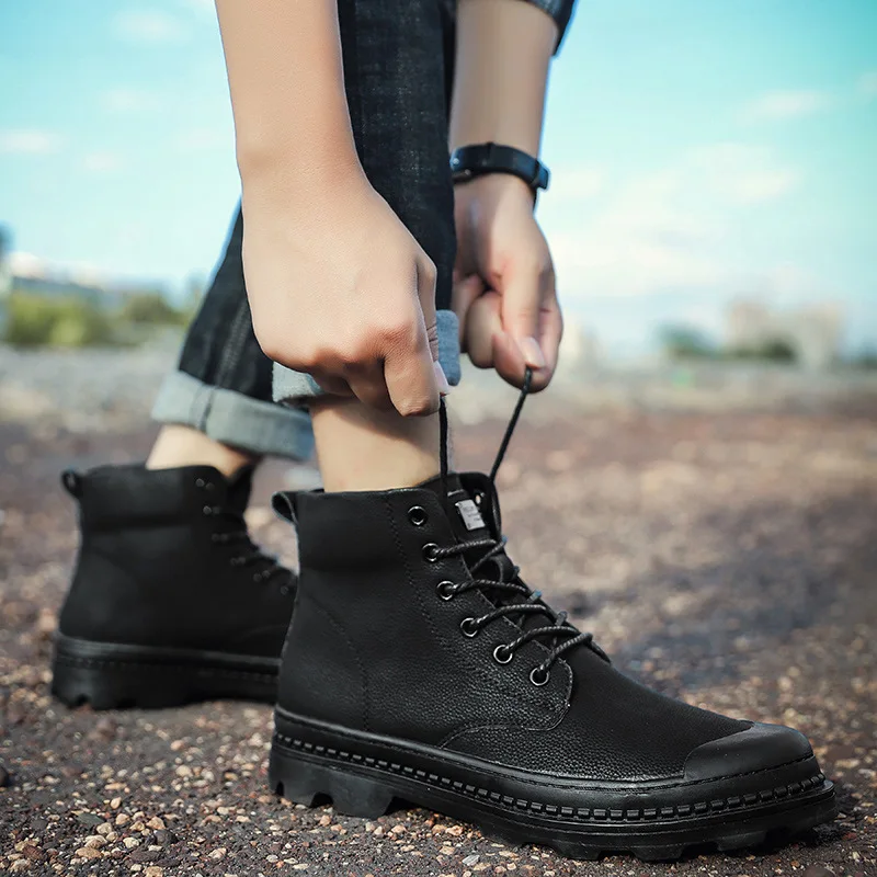 

Martin Boots Men's Fashion Retro Martin Shoes England Boots Men's Elevator Mid-top Combat Boots Waterproof Outdoor Short Boots A